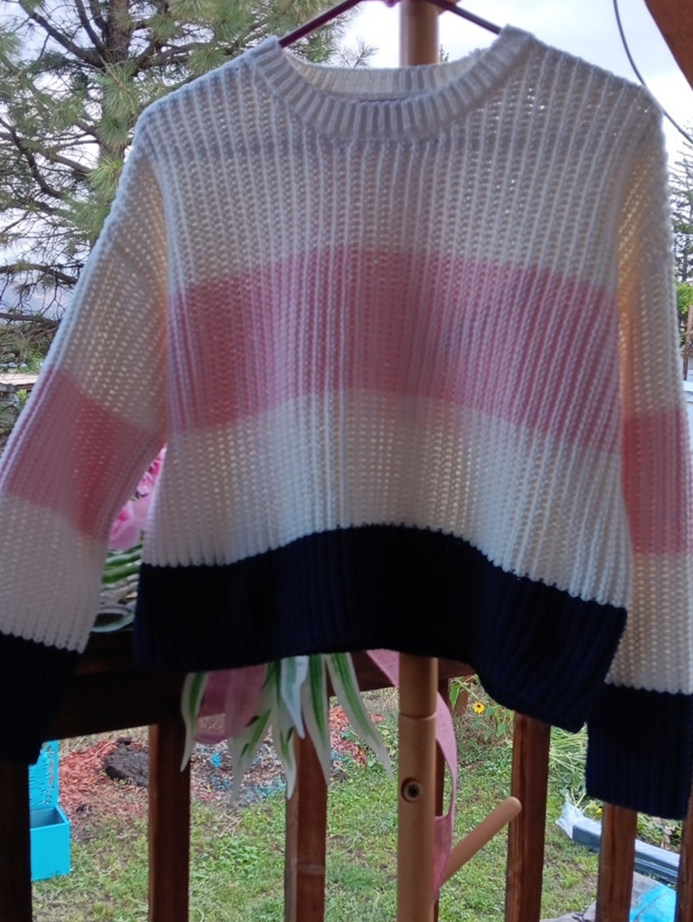 miami Colorblock Rib-Knit Sweater in White, Pink & Navy
